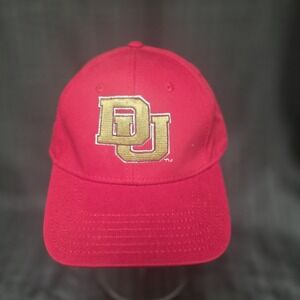 University of Denver Pioneers Solid Red Baseball Cap Hat White Gold